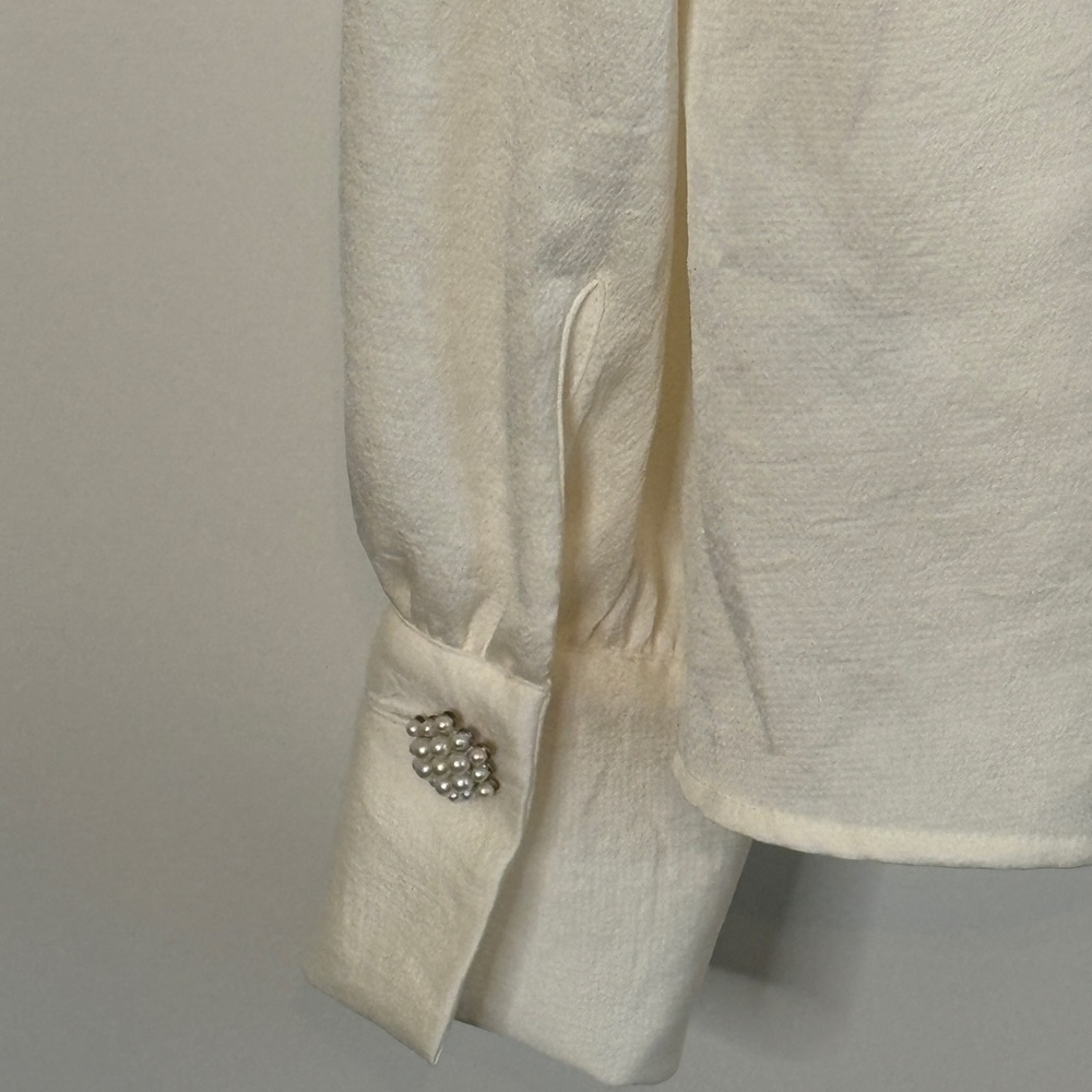 Zara Cream Button Down Blouse with Peter Pan Collar and Long Sleeves - Picture 5 of 7